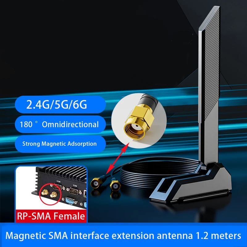 External WiFi 6 6E Tri-Band Antenna 6GHz 5.8GHz 2.4GHz Magnetic Base Replacement Antenna for PC Desktop Computer Rog Strix