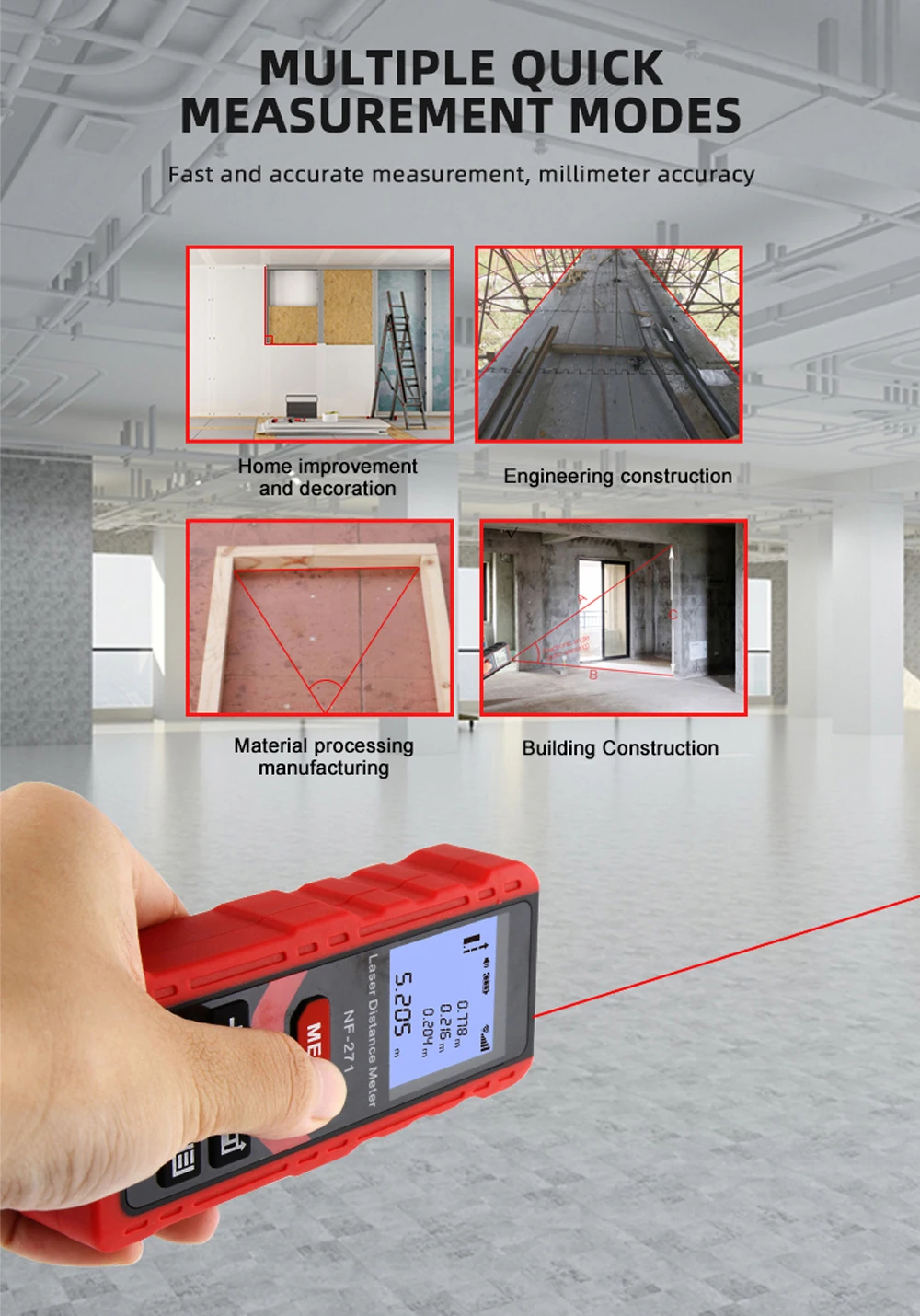 NOYAFA NF-271 High Accurate Roulette Laser Distance Meter Construction Tool Measuring Instrument Digital Distance Ruler 50M/70M