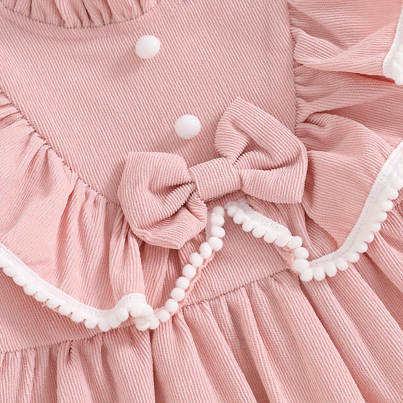 Children\'s Clothing Kids Girls Princess Dresses Elegant Ruffles Long Sleeve Bowknot Party A-line Dress