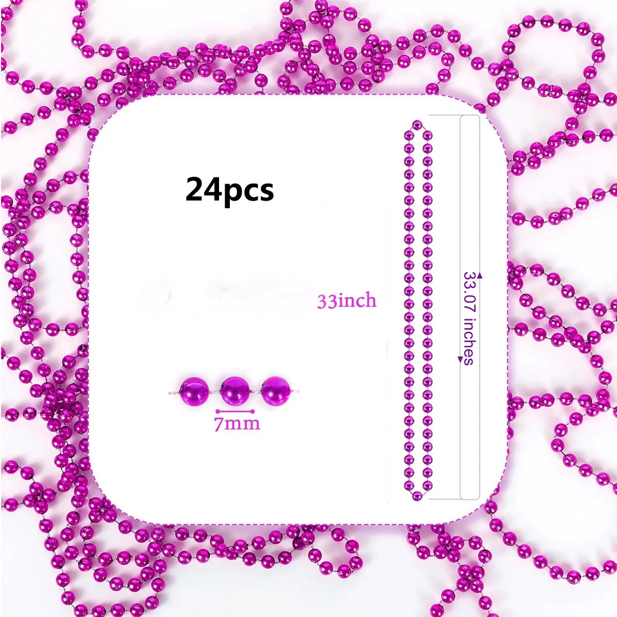 24 szt. 33 Cal naszyjniki z metalicznego różowego koralika z okrągłymi koralikami na imprezę Mardi Gras boże narodzenie świąteczne imprezy