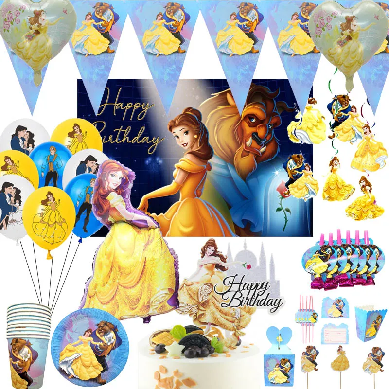 

Beauty and the Beast Disposable Tableware Birthday Party Decor Supplies Balloon Baby Shower Plate Cup Candy Box Home Garden