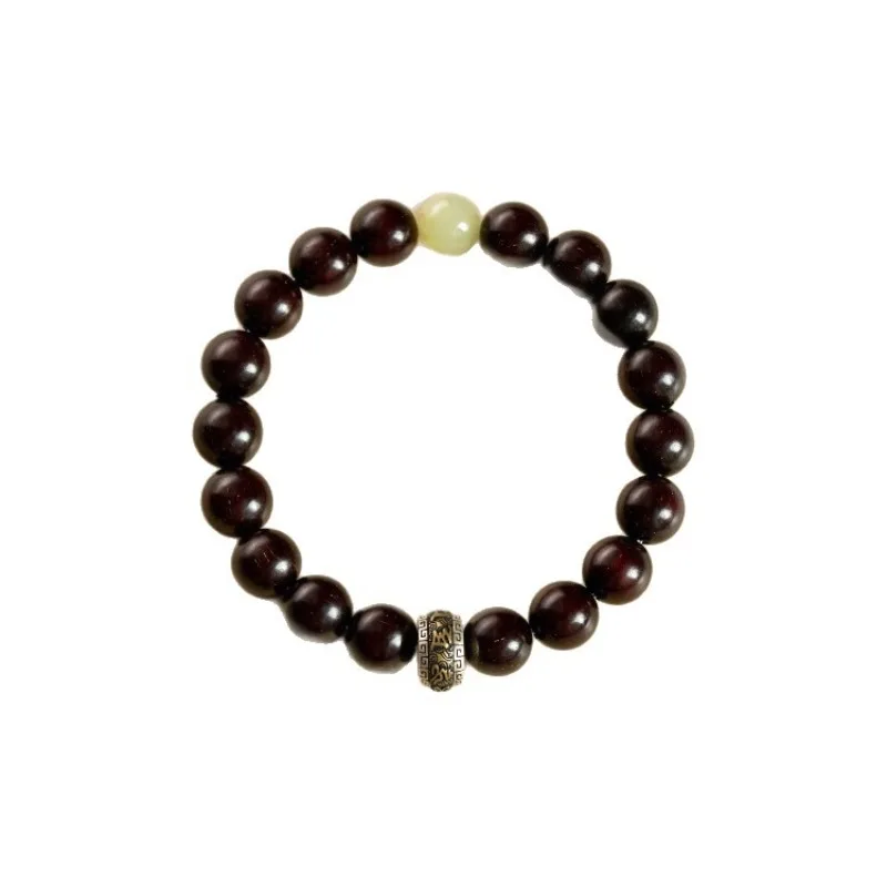 Natural Full Star Lobular Red Sandalwood Bracelet with Six True Words Hetian Jade Beads for Men Women Wristband Gifts