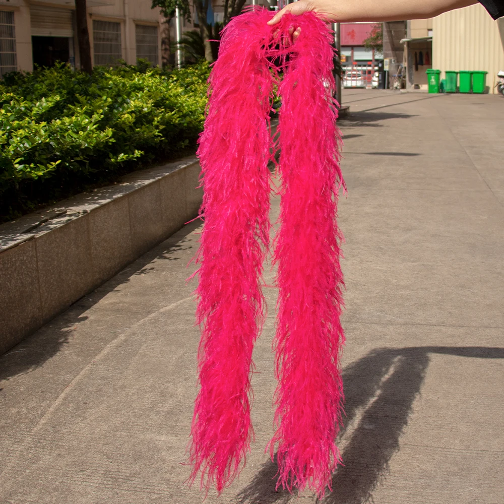 2M Red Feathers Boa Ostrich Plumes Shawl 1/6/10/20/35Ply Carnival Clothes Sewing Accessory Wedding Dress Decoration