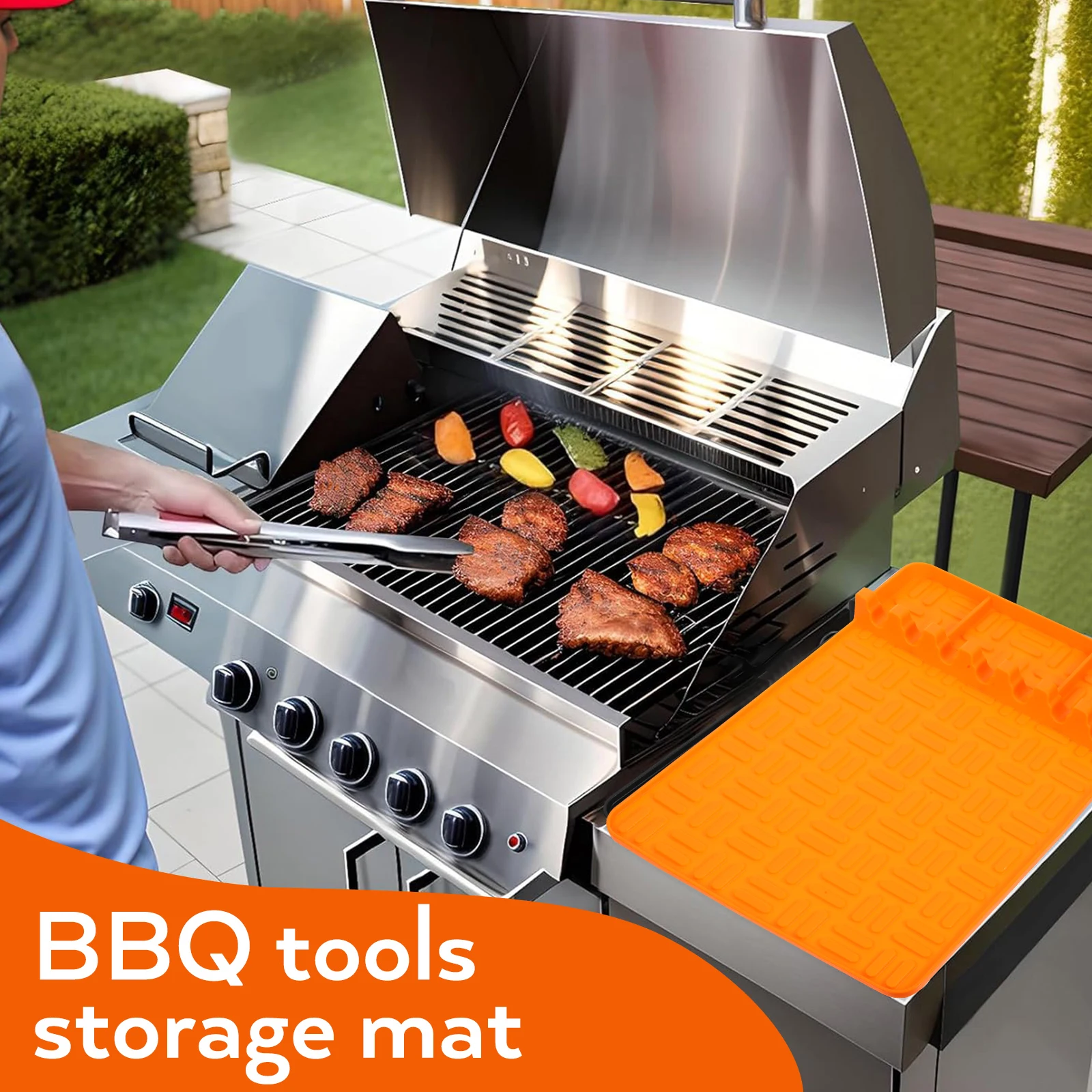 

BBQ Grill Side Shelf Mat Silicone Non Slip Fryer Tool Rest Pad Kitchen Countertop Protective Utensil ganizer Easy Clean Portable