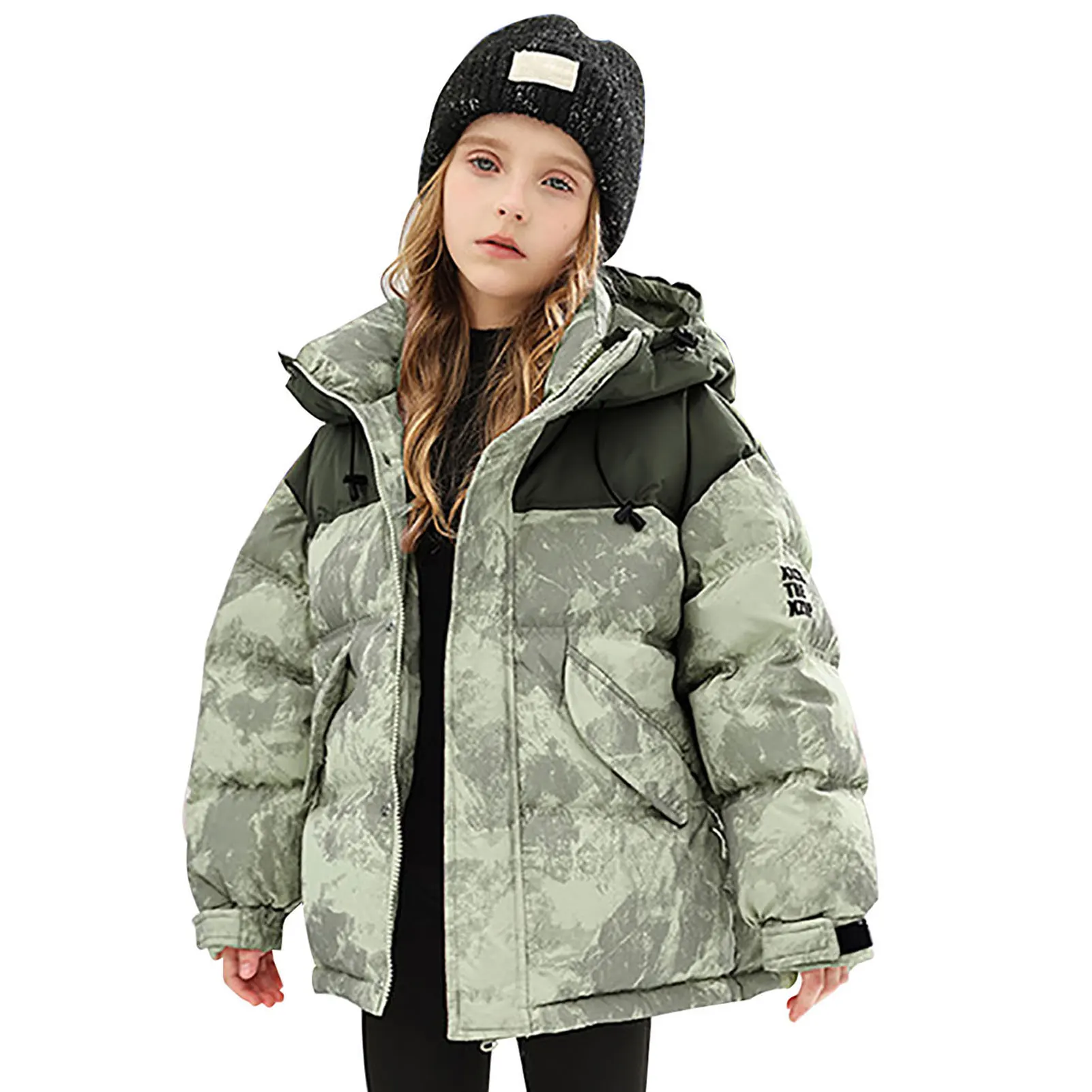 Children's Winter Parka,Girls Cotton Padded Jacket,Spliced Thicken Fleece Toddlers Outerwear,Kids Ski Suit,Girl's Puffer Coat