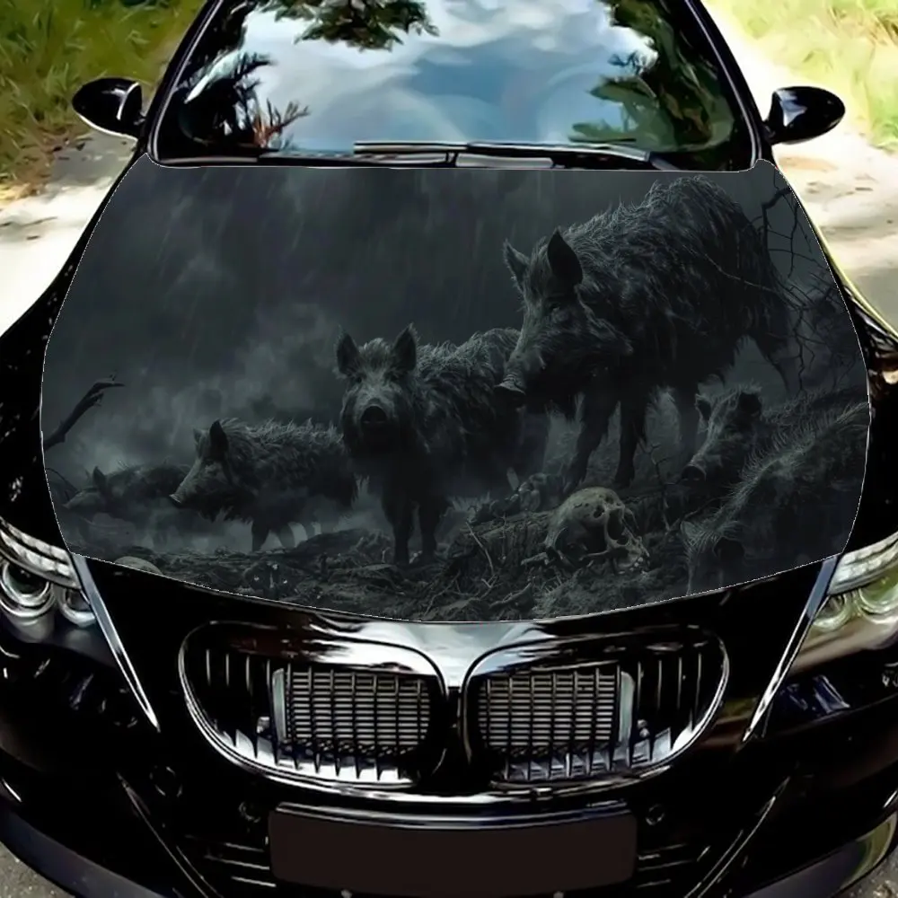 

Thorny Skull Head Wild Boar Print Car Hood Wrap Color Vinyl Sticker Truck Graphic Bonnet DIY Auto Accessories Decoration Decal
