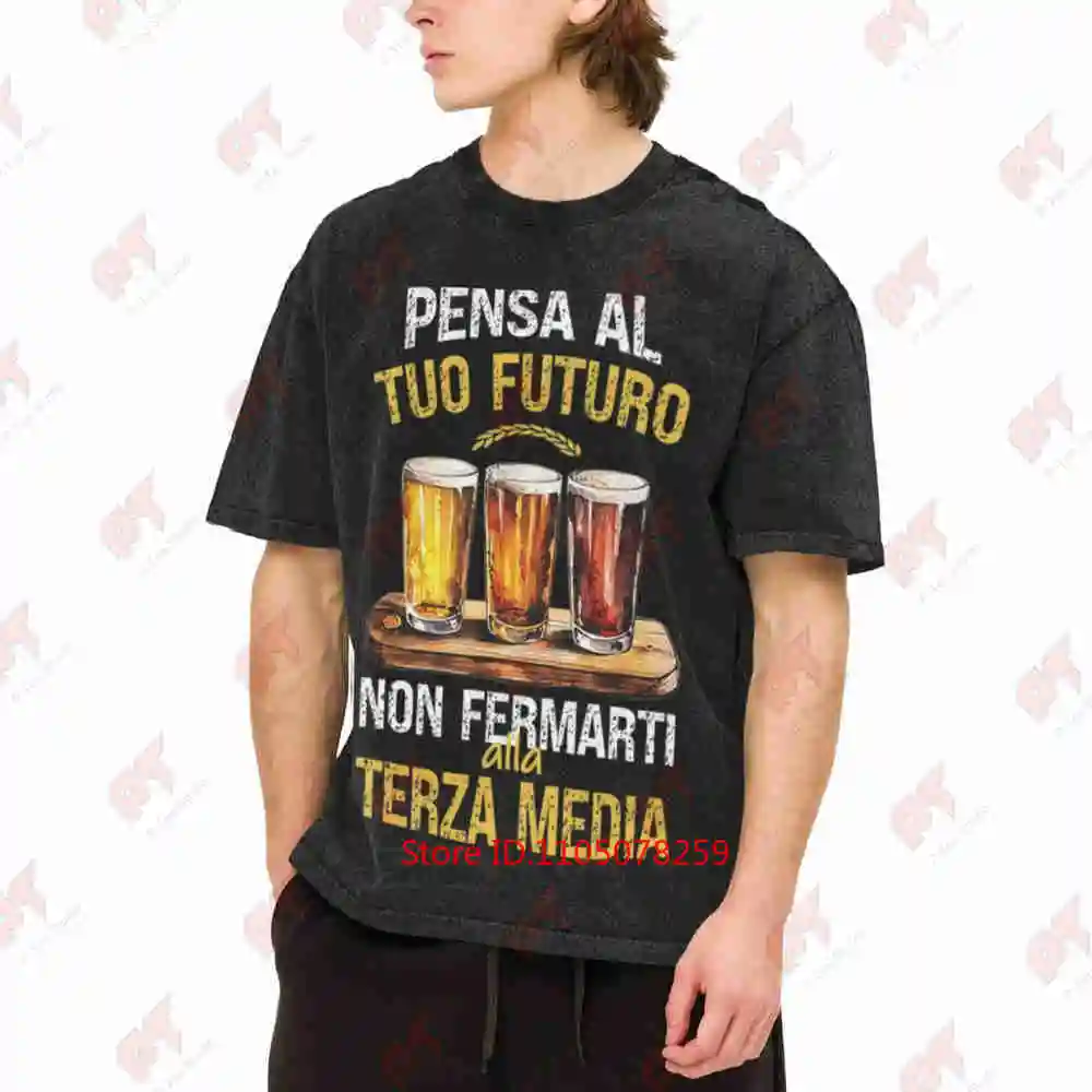 Funny Beer Lover Italian Saying Mug Design Vintage Washed Tee Pure Cotton T-Shirt