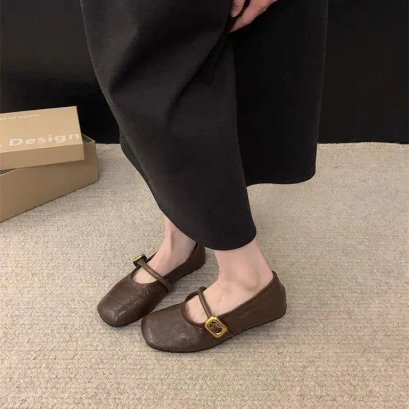Soft-soled Mary Jane Shoes Round Head Shallow Mouth 2025 Spring New All-in-one Flat Women's Shoes with A Line