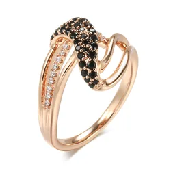 100% 18k Rose Gold Natural Black Diamond Ring Geometric Line Cross Engagement Wedding Rings for Women Fine Jewelry for Women