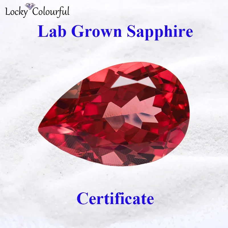 

Lab Grown Sapphire Sunset Red Color Pear Shape Top Quality Charm Beads for Diy Jewelry Making Pendant Selectable AGL Certificate