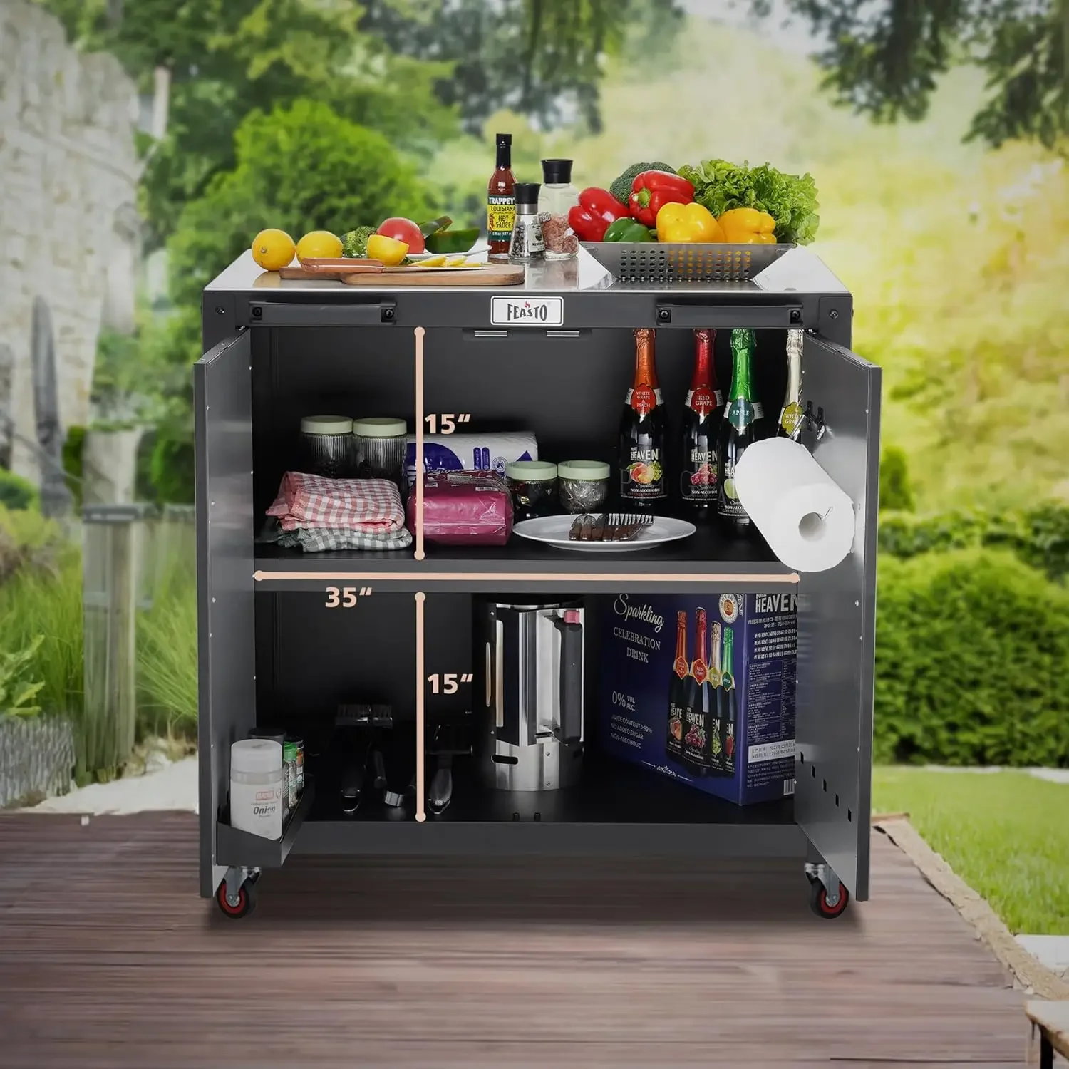 Grill Table, Outdoor Bar Cart Grill Cart with Storage Cabinet,Modular Outdoor Kitchen Island, Outdoor Grill Station