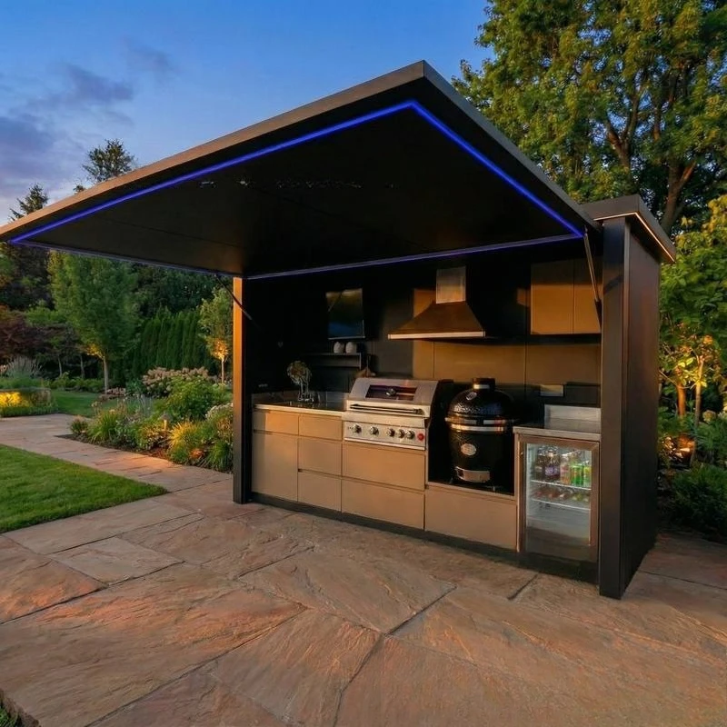 Stainless steel outdoor barbecue kitchen one-button electric door integral kitchen