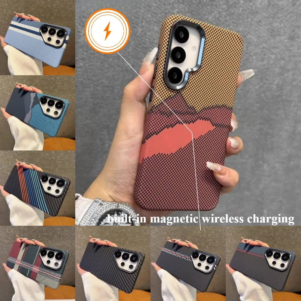Kevlar Carbon Fibre Texture Magnetic Wireless Charging Case for Samsung S26 S25 S24 S23 Plus Ultra for Magsafe Shockproof Cover