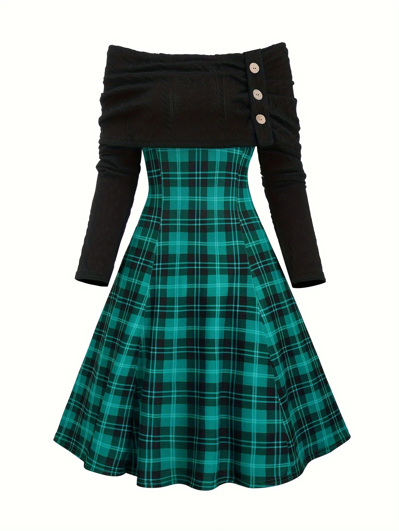 European and American autumn and winter fashion one-shoulder checkered plus-size slimming dress