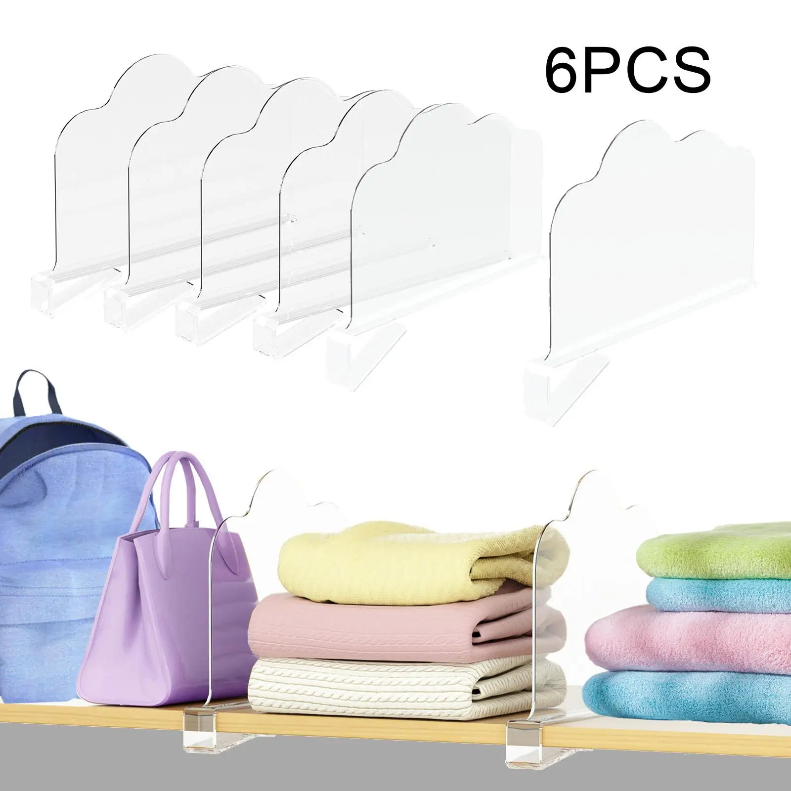 6Pcs Shelf Separators Clear Closet Dividers For Wardrobe Bookcase CupboardsNice