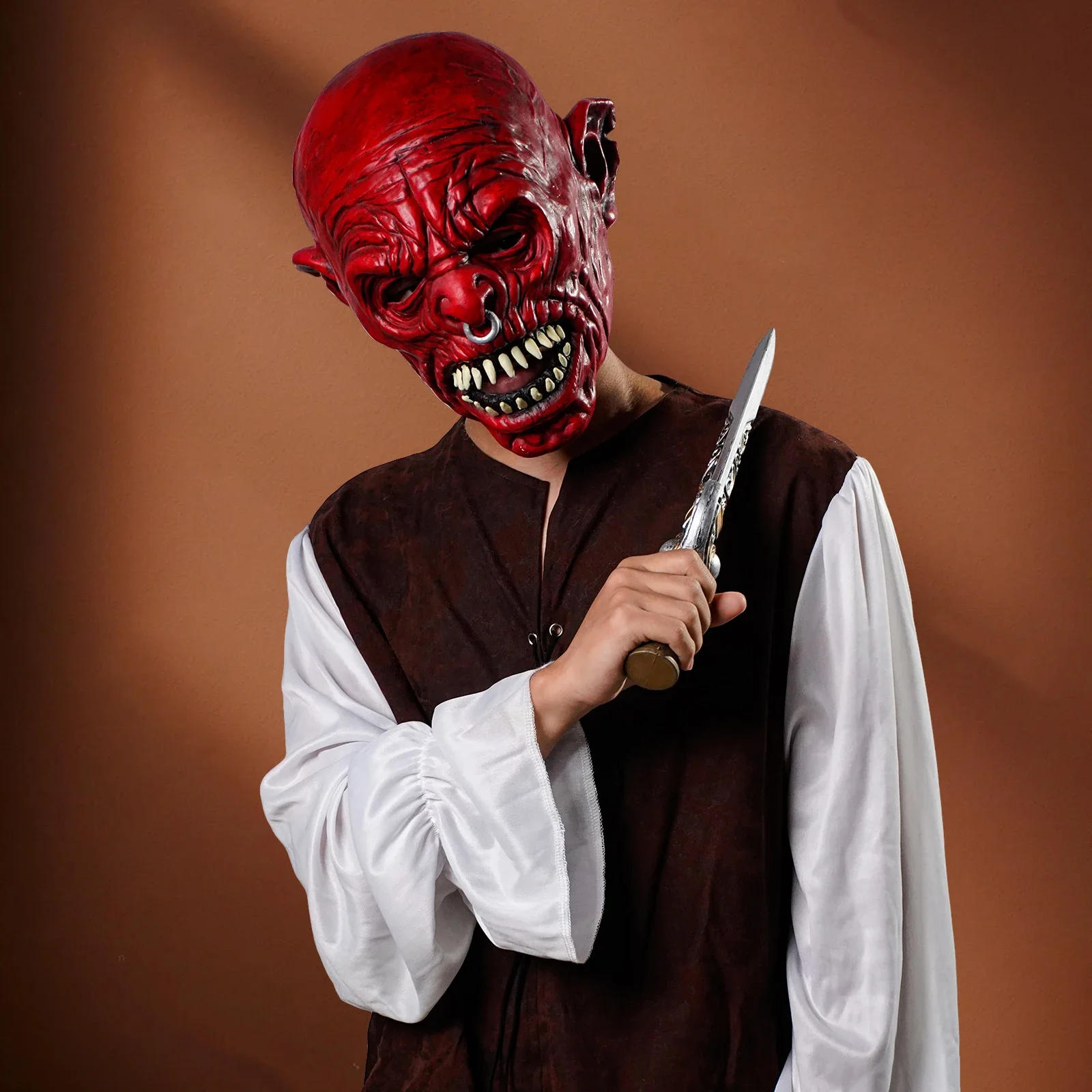 

2025halloweenMasque du diable rouge 1 pièce – détails réalistes, parfait pour les jeux de rôle, les événements transfrontaliers