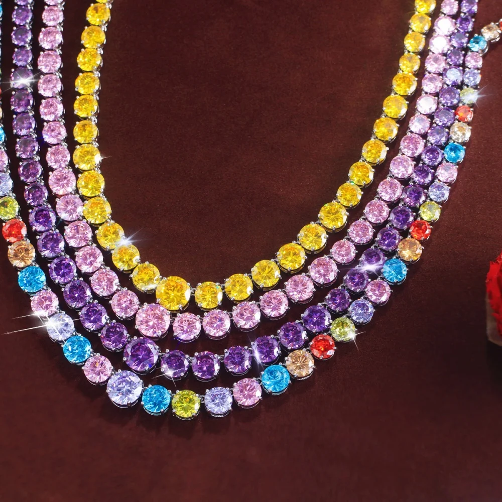 CWWZircons Rundschliff CZ Tennis-Halskette, Iced Out Einreihige Bunte Kettenhalskette für Männer und Frauen, HipHop-Schmuck Großhandel DZ0109 – Detail 14