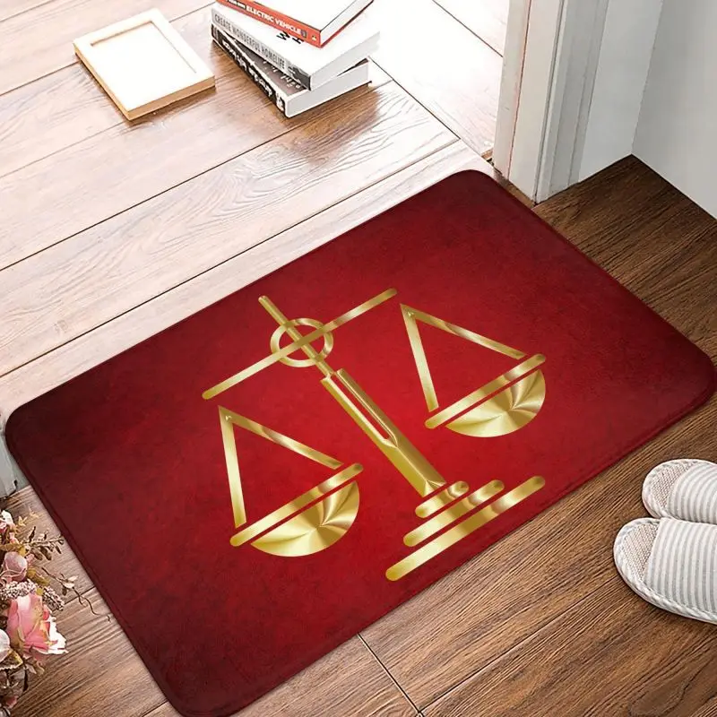 Gold Scales Of Justice Law Logo Floor Door Kitchen Bath Mat Anti-Slip Lawyer Legal Party Doormat Living Room Entrance Rug Carpet