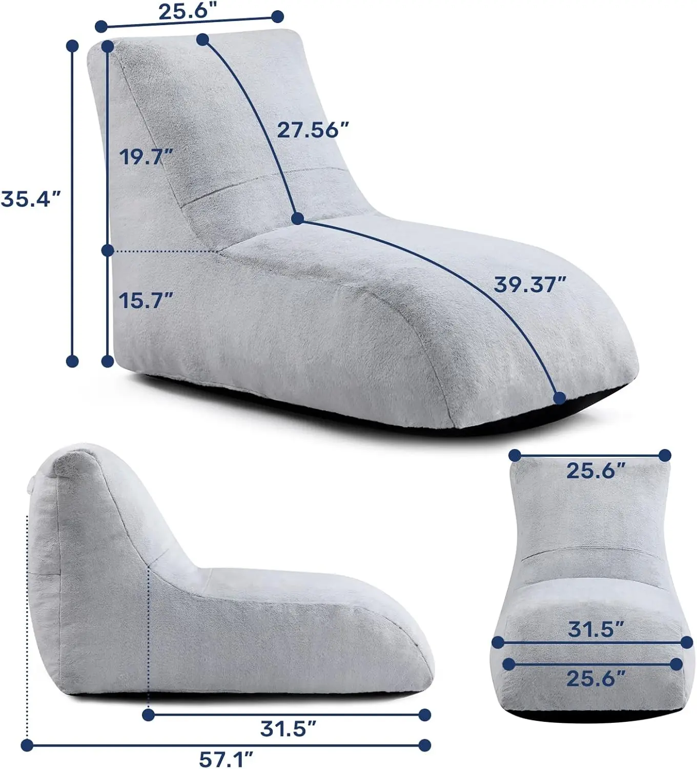 Silla tipo puf peluda con acento, sillón extragrande de gravedad cero para adultos, sofá tipo puf de espuma viscoelástica de 30 libras