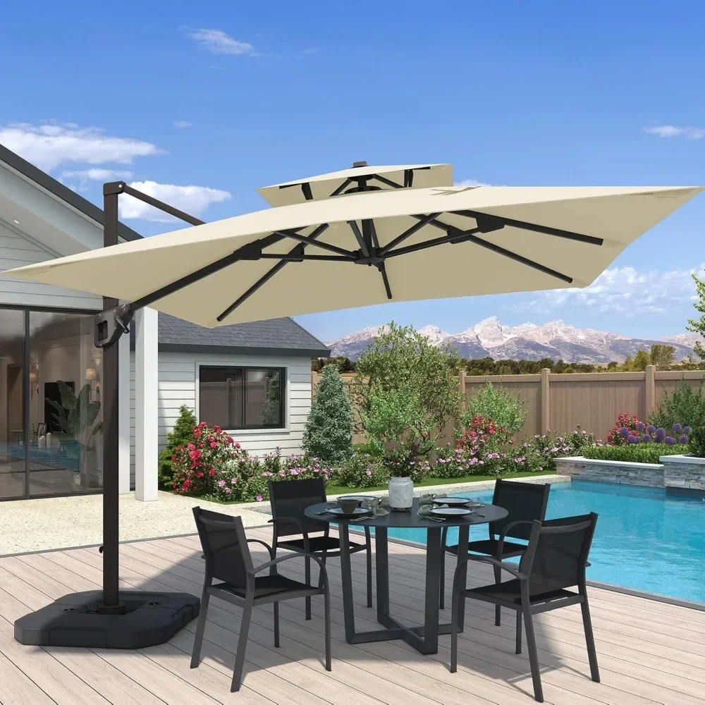 

10x10 FT Cantilever Patio Umbrella with Base Included Double Top Outdoor Square Large Heavy Duty Aluminum Offset Umbrellas