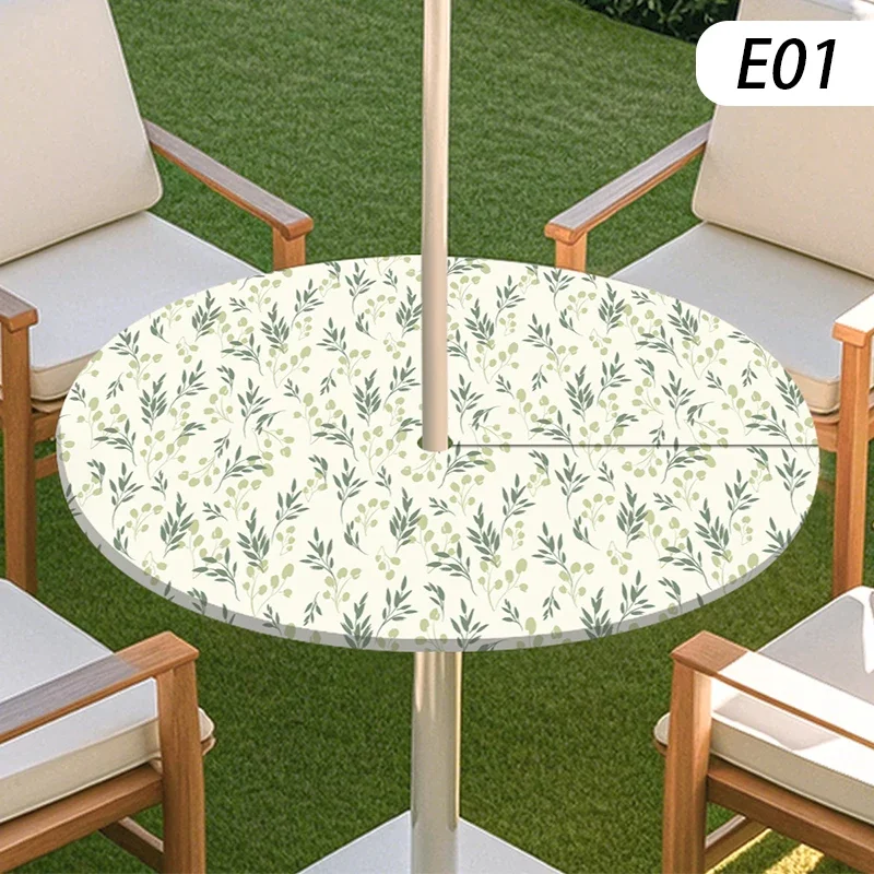 Mantel Elástico para Mesa Redonda con Orificio para Sombrilla, Impermeable, para Comedor, Picnic, Camping, Patio