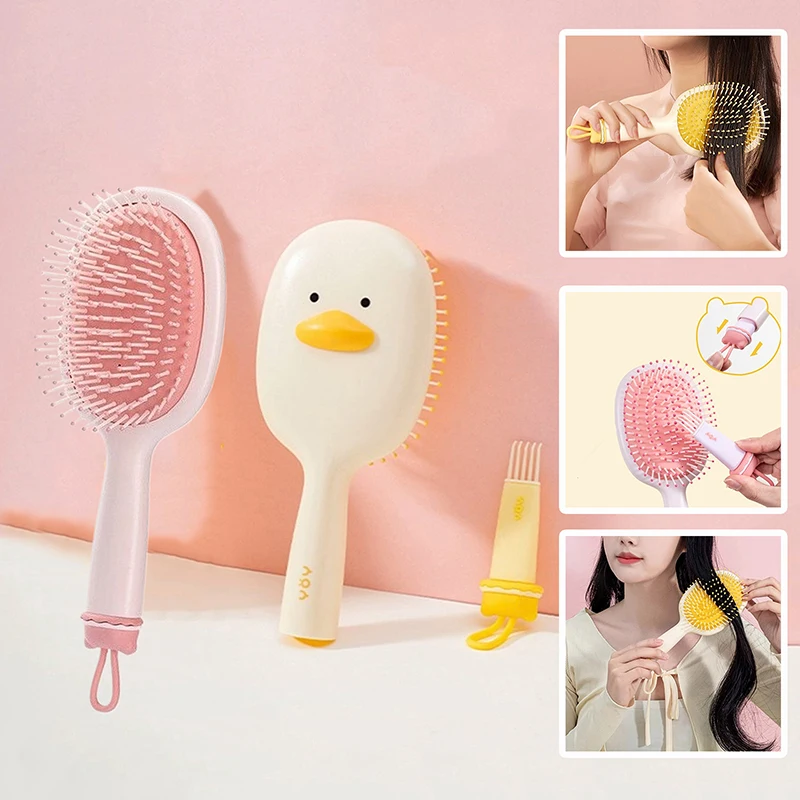 2PCS Cute Air Cushion Hair Massage Comb Set Anti-Static Scalp Brush Detangle Salon Styling Tool Pink Yellow Travel Home to Use