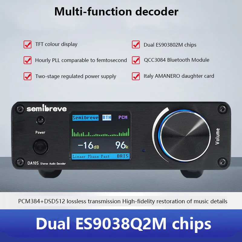 

Цифровой аудиодекодер, двойной ЦАП ES9038Q2M QCC3084 Bluetooth 5,4 DSD512, 384 кГц, 32 бит, HIFI-декодер без потерь, RGB, LDE, световой эффект