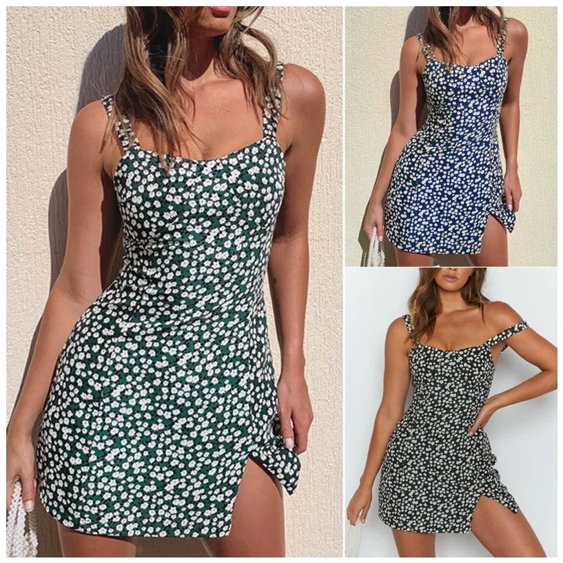 Letnia spódnica w kwiatowy wzór, krój A-line, z wycięciami, na ramiączkach, asymetryczny dół, styl uliczny.