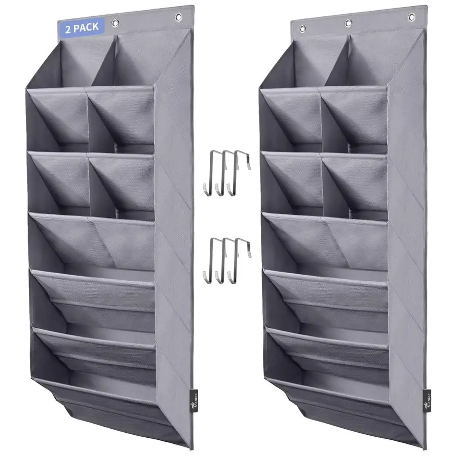 

2 упаковки органайзера для обуви над дверью, подвесной органайзер для обуви, 6-уровневая дверная полка для обуви с большими глубокими карманами и 3 крючками Органайзер для обуви