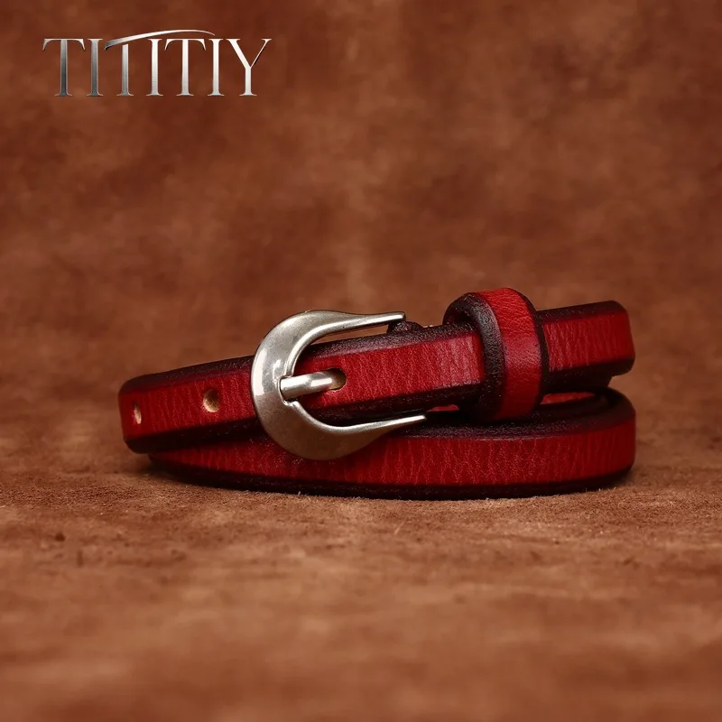 1.4cm Width Ultra-Slim Women Genuine Leather Waist Belt Pin Buckle Korean Style Personality Retro Cowhide Belt Thin Waist Belt