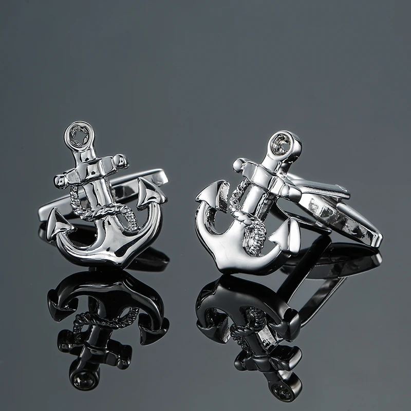 High quality men's French shirt cufflinks metal Smooth ship anchor and rudder cuffs button business suit accessories jewelry