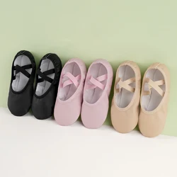 Zapatos de Ballet de cuero PU para niñas y niños, zapatillas de baile, zapatos de Ballet de suela suave, gimnasia, Yoga, zapatos de entrenamiento de baile para niños