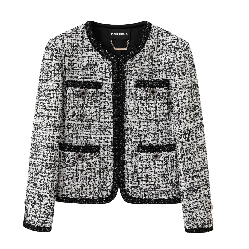 

Осенне-зимнее модное винтажное короткое пальто с ароматом для женщин, высококачественная свободная универсальная твидовая куртка на пуговицах с крючками для французских женщин