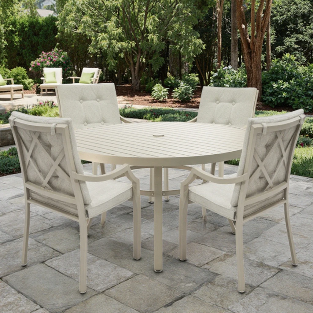 Outdoor Furniture Modern 9pcs Aluminum Tube Metal Dining Table Set for Villa Courtyard Home Bar Application