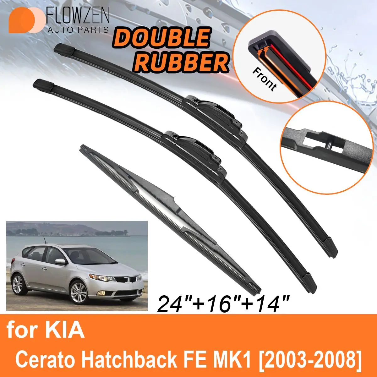 

Double Rubber Car Wiper Blades for KIA Cerato FE MK1 2003-2008 Front Rear Blades Accessories 2003 2004 2005 2006 2007 2008