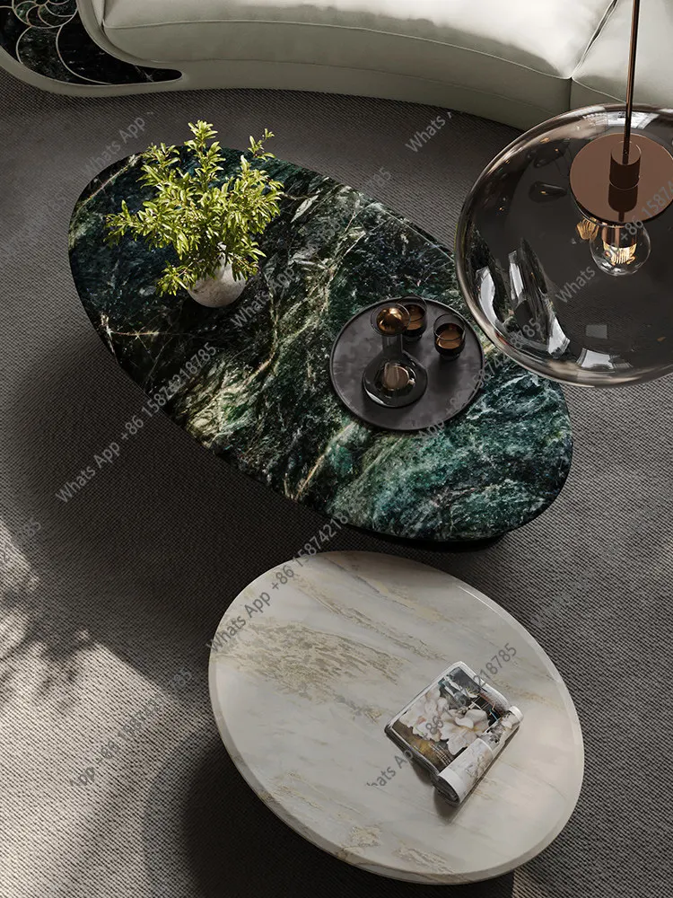 Rt High-end Natural Luxury Stone Combination Round Coffee Table Italian Light Luxury Large Villa