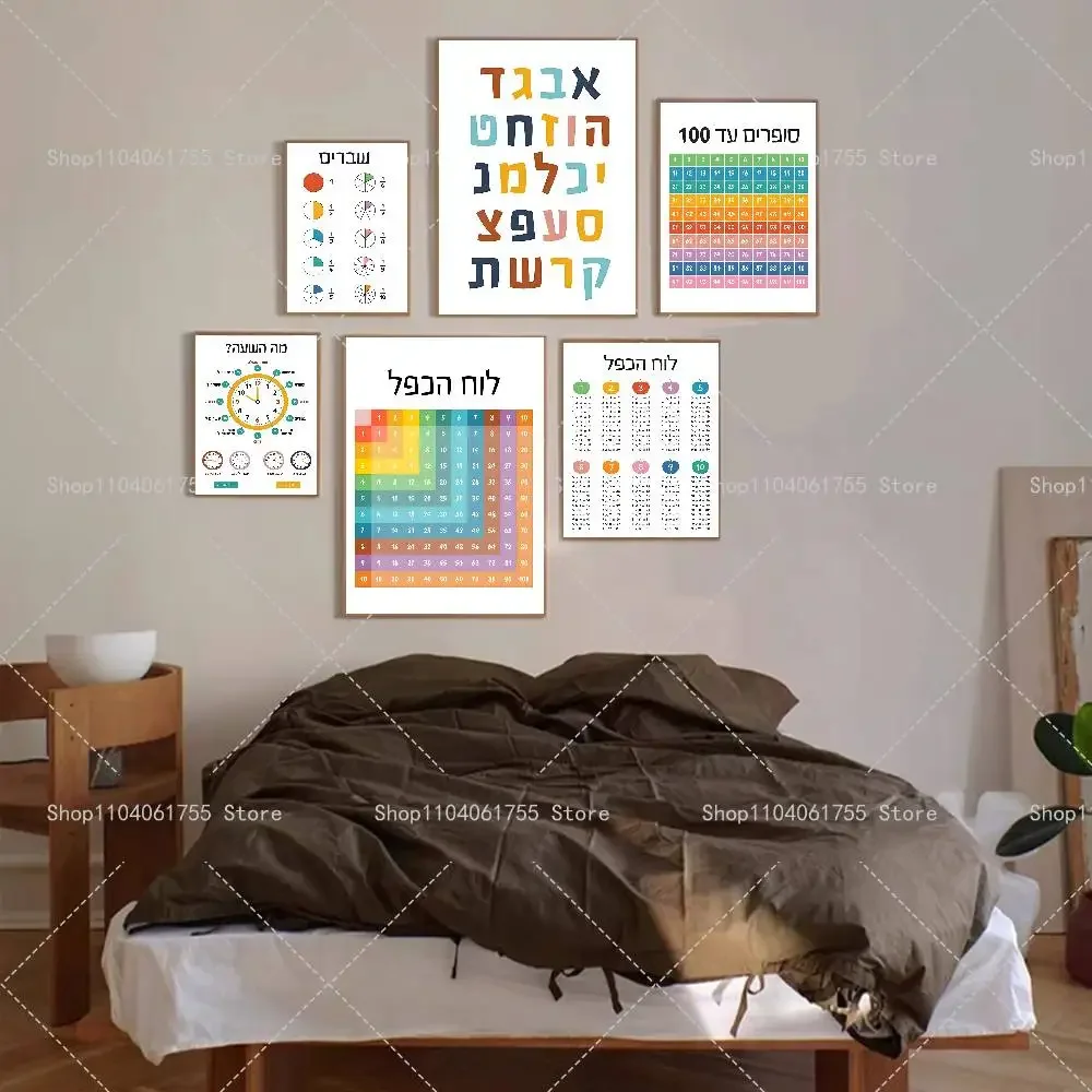 Hebrew Letters Alphabet Jewish Number Poster Self-adhesive Art Waterproof Paper Sticker Coffee House Bar Room Wall Decor