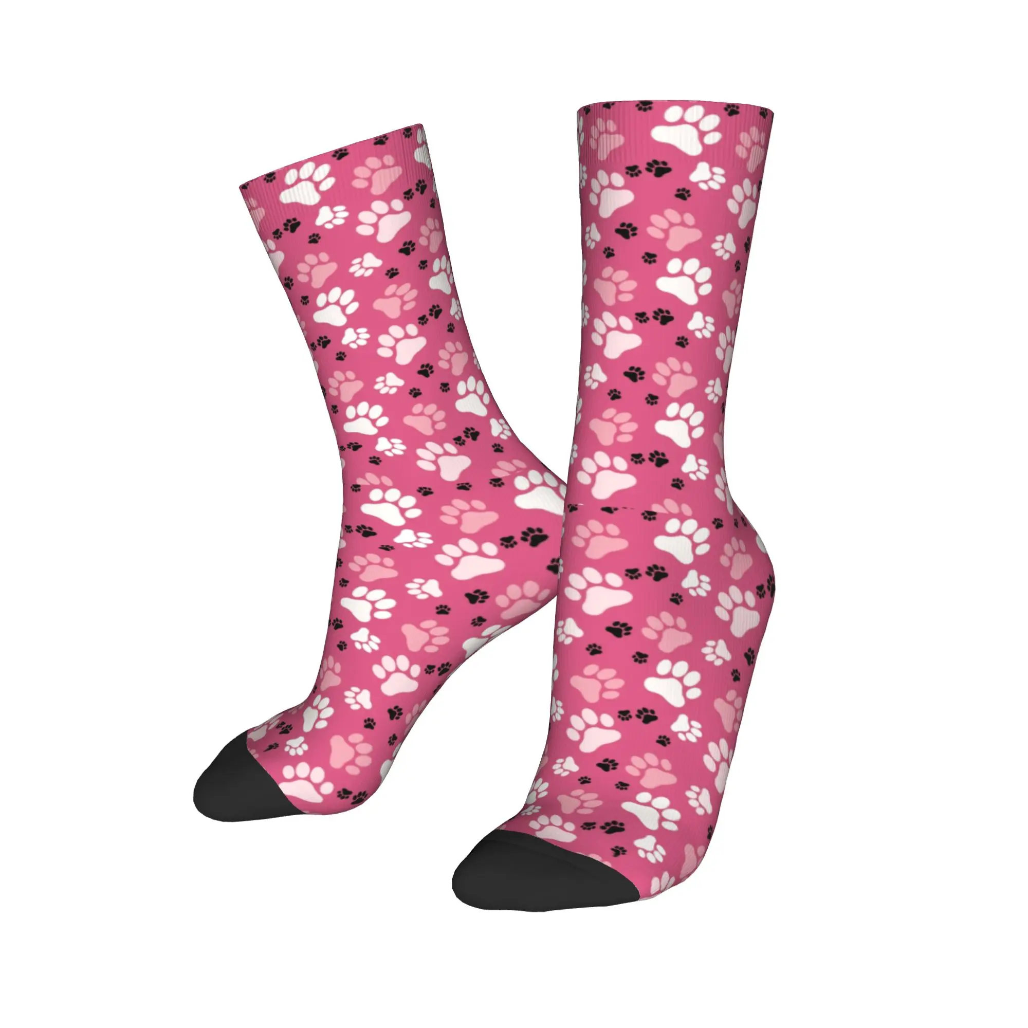 

Custom Paw Prints Pink Mens Crew Socks Unisex Kawaii 3D Printing Colorful Floral Pretty Dress Socks