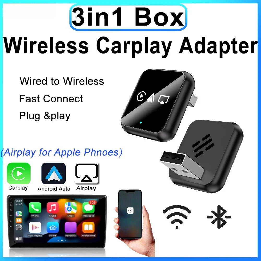 

New 3in1 Wireless CarPlay Adapter Airplay for The Original Car Plug Play Bluetooth Android Auto Connect Upgrade Mini Car Play