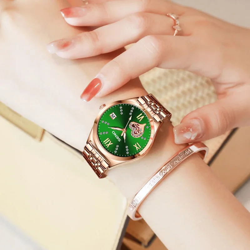 ใหม่นาฬิกาผู้หญิงนักเรียนกันน้ําแฟชั่นวันที่รูปหัวใจนาฬิกาผู้หญิง