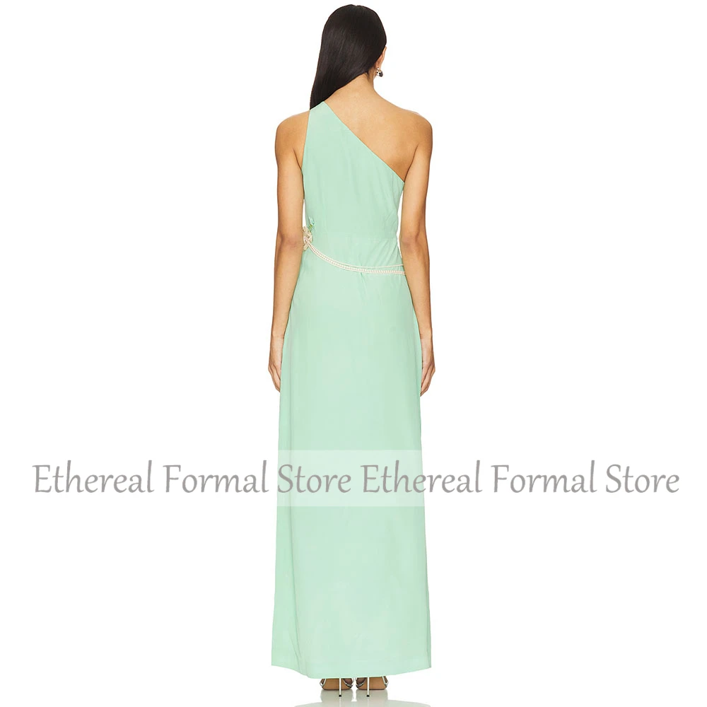 Beauty Evening Dress for Wedding Pearls Beading One Shoulder A Line Women's Evening Gown Sleeveless Ankel Length Formal Dresses