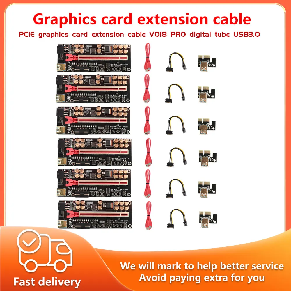 

6pcs New VER018 PRO PCI-E 1X To 16X GPU Extension Cable Riser Card With LED Lights/Voltage/Temperature Display