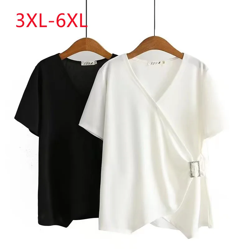 Large women's 2022 summer style ice thin metal diamond studded short sleeve Plus Size T-shirt 3XL 4XL 5XL 6xl