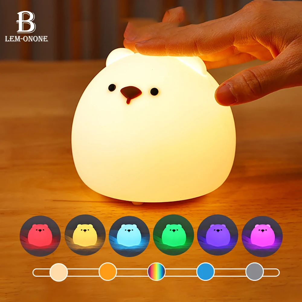 

LED Night Light Silicone Patting Lamp Bedroom Bedside Decor Charging Cartoon Little Bear Sleep Lamps for Kids Baby Hoilday Gift