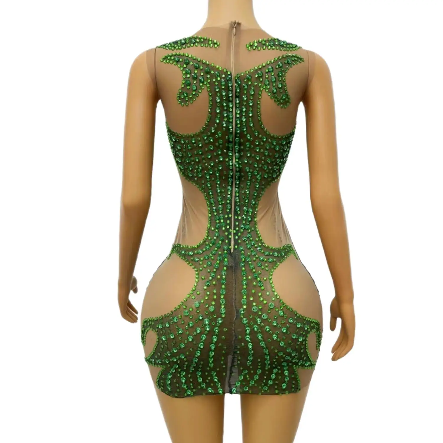 Vestido de cóctel para mujer africana, brillante, transparente, cuentas verdes, cristales, corto, fiesta de cumpleaños, 2024