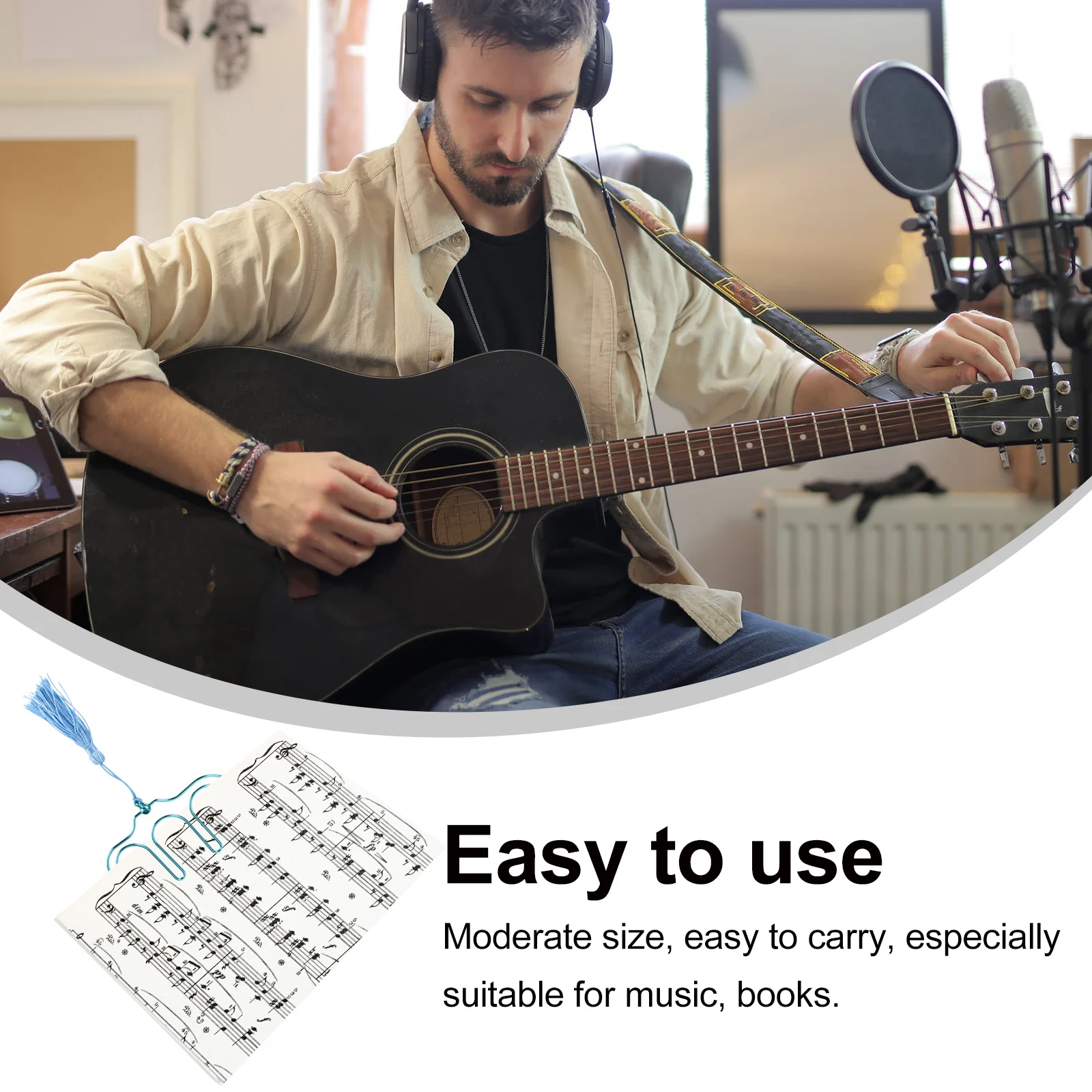 

2pcs Iron Music Book Clip Tassel Sheet Music Holder Strong Clamping Windproof For Piano Score Cooking Recipe Reading Portable
