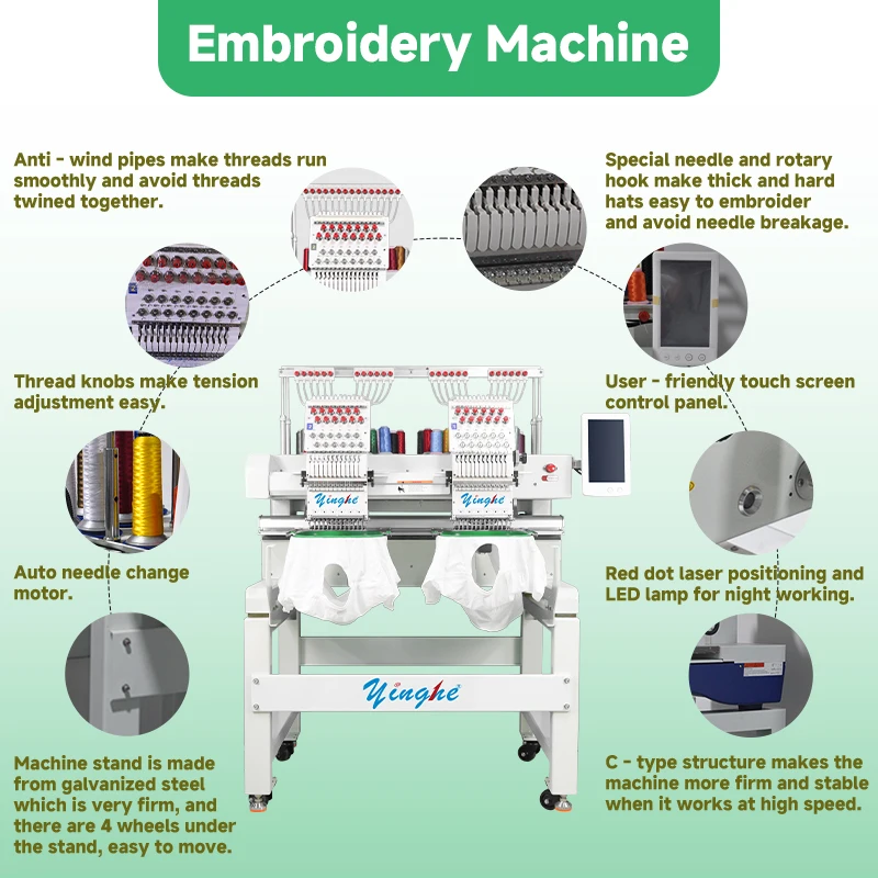 Automatic Industrial Embroidery Machine Double Head Nine Needle Computer Embroidery for Flat Cap Sewing Machines