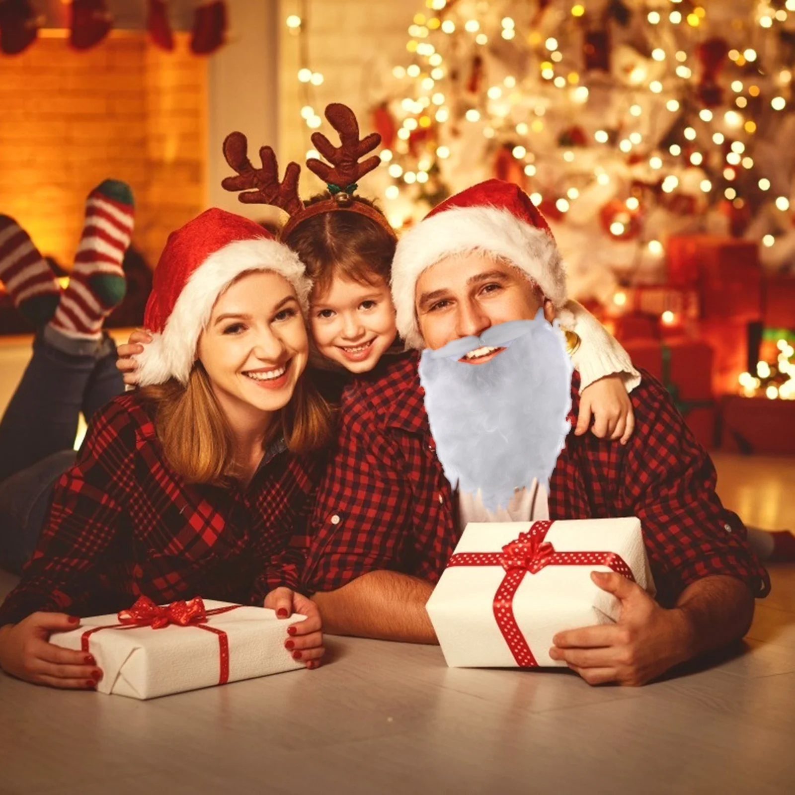 Barba falsa larga de Papá Noel para Navidad, pelo Facial Artificial blanco, accesorio ligero y cómodo para fiesta, 4 Uds.