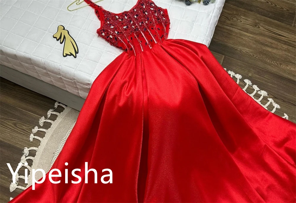 Customized Elegant Fashion Jewel  Ball gown Evening Formal Ocassion Gown  Sequin Flowers  Satin Celebrity Dresses