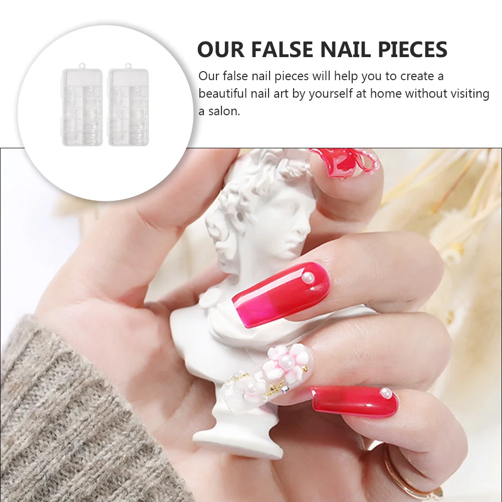 

2 Boxes False Nails ABS Resin Unique Design Nail Art Pieces No trace Tips Manicure Accessories Home Salon Use French Style
